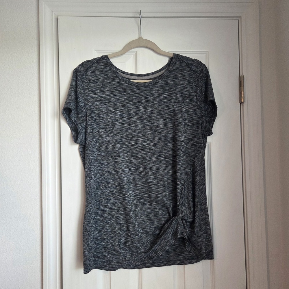 Reel Legends Womens Space Dye Grey Side Knot Twist Athletic T-Shirt Size L